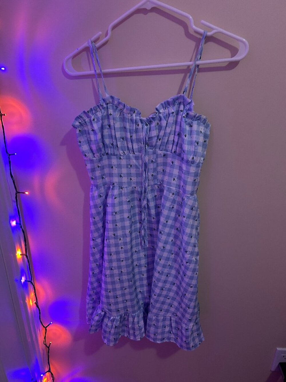 Blue Checkered Strapped Summer Dress